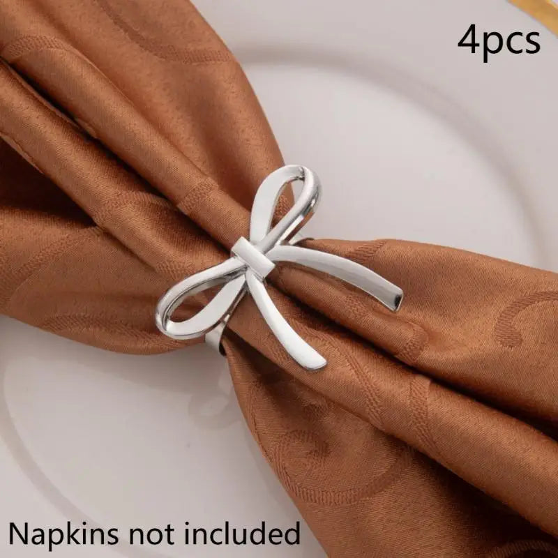 Gold Bow Decorative Napkin Ring Set of 4