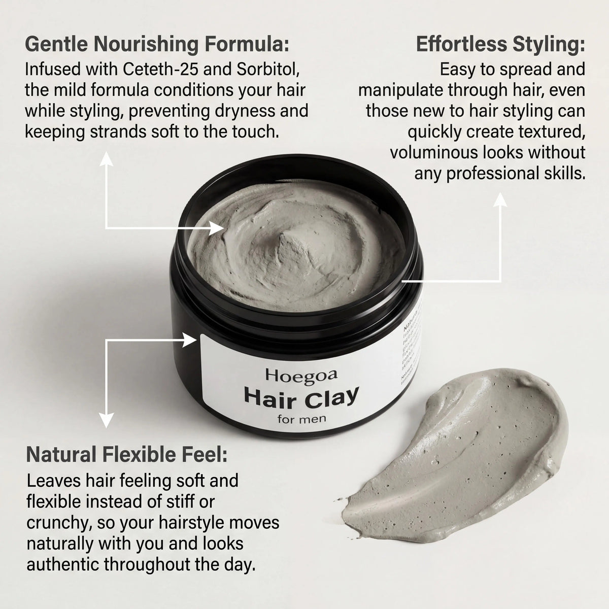 Hoegoa Men's Hair Clay, Strong Hold Matte Finish, 100 g