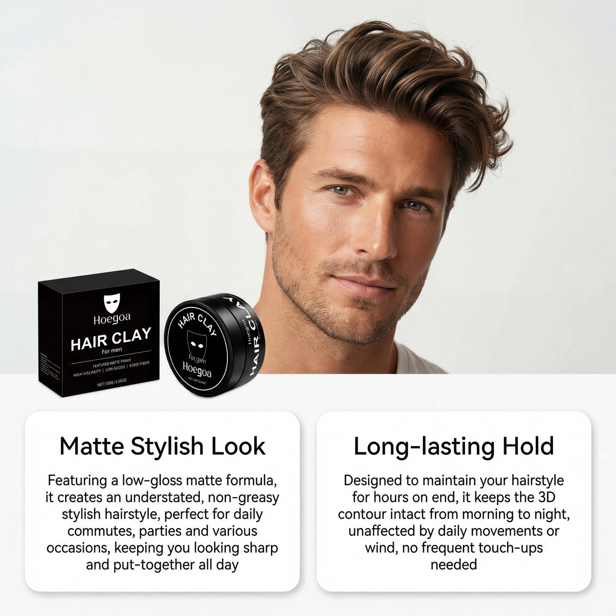 Hoegoa Men's Hair Clay, Strong Hold Matte Finish, 100 g