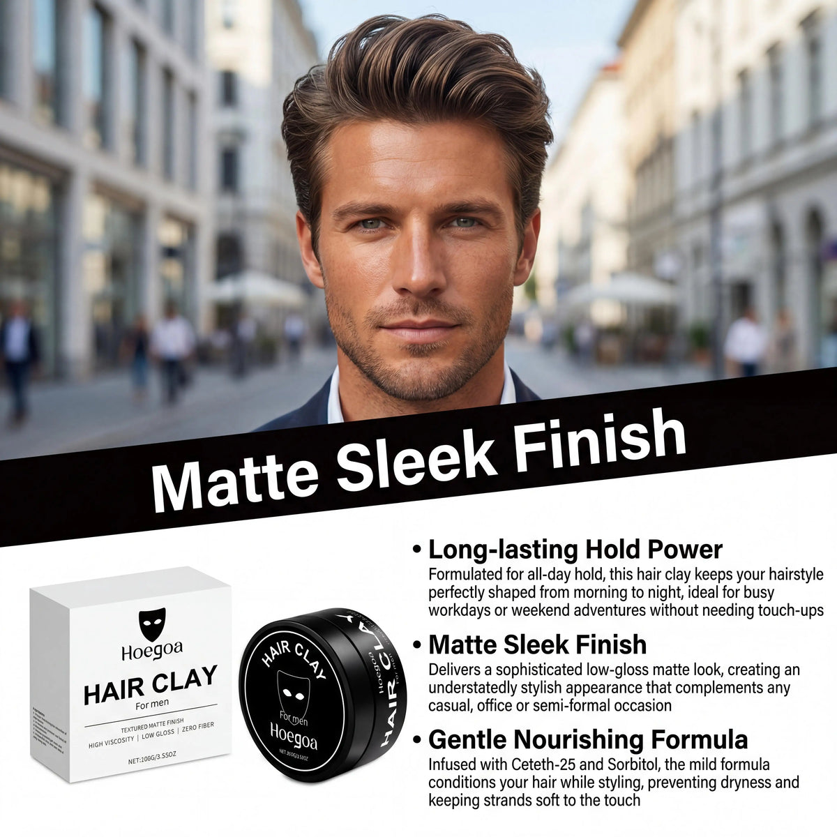 Hoegoa Men's Hair Clay, Strong Hold Matte Finish, 100 g
