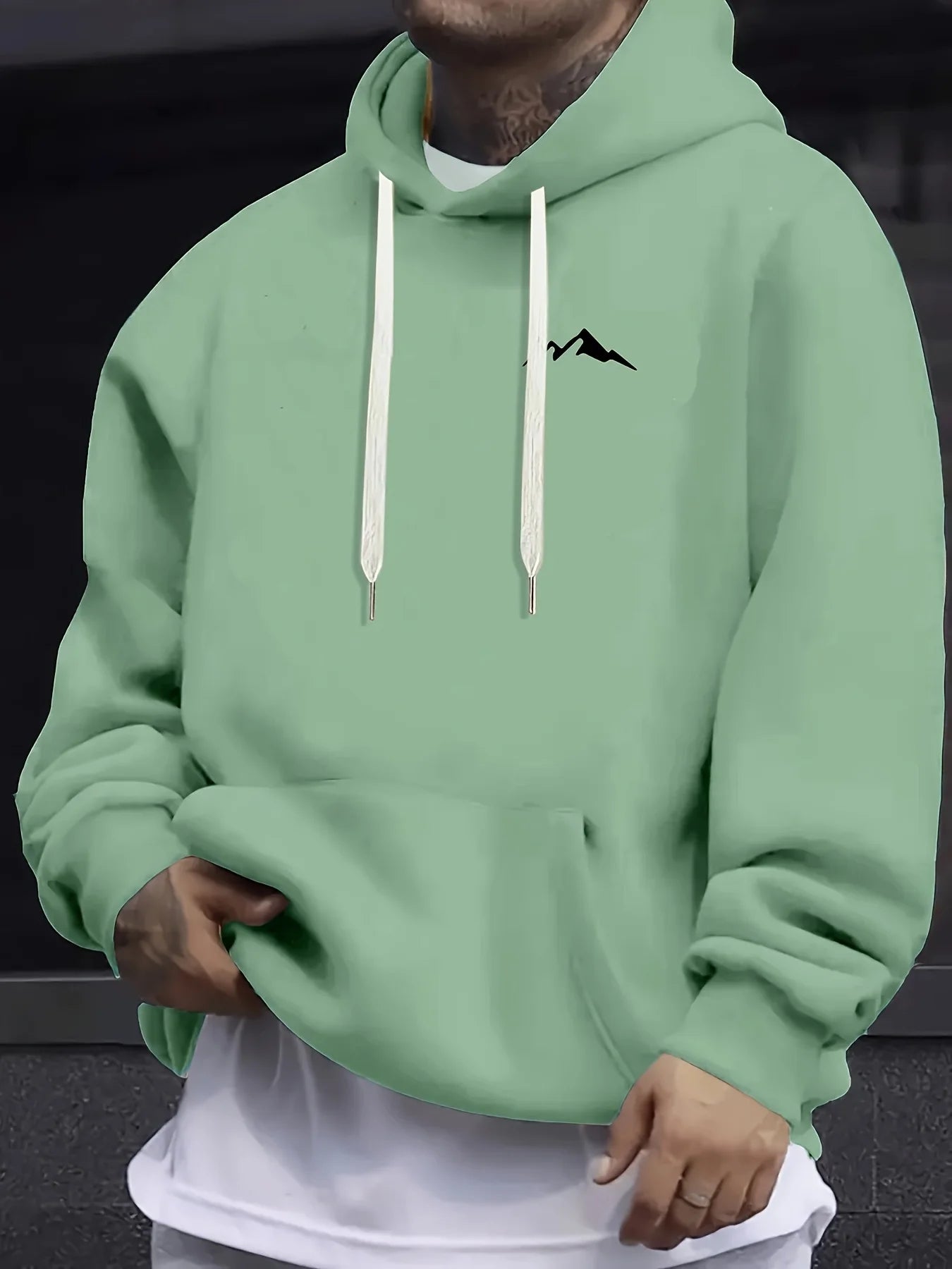Mountain Print Hooded Pullover Sweatshirt