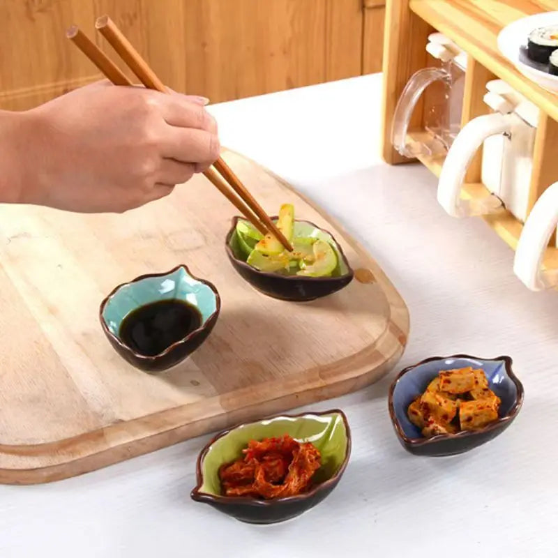 Leaf-Shaped Japanese Ceramic Sauce Plate