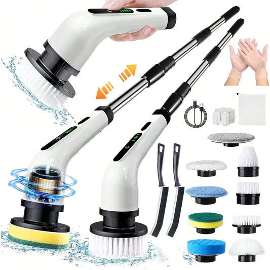 Electric Bathroom Cleaning Brush, Cordless Spin Scrubber Full Body Waterproof IPX7 With Adjustable Handle, 8 Replaceable Brush Heads For Bathtub/Kitchen/Window/Home.