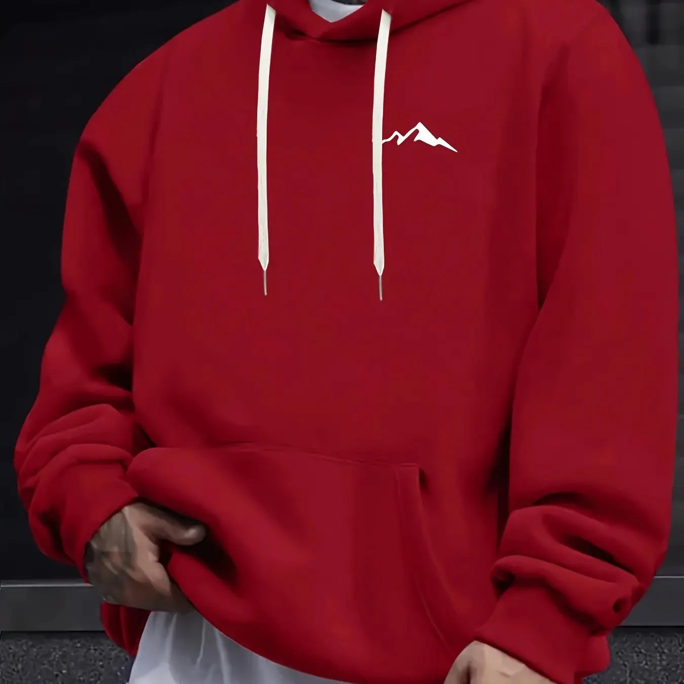 Mountain Print Hooded Pullover Sweatshirt