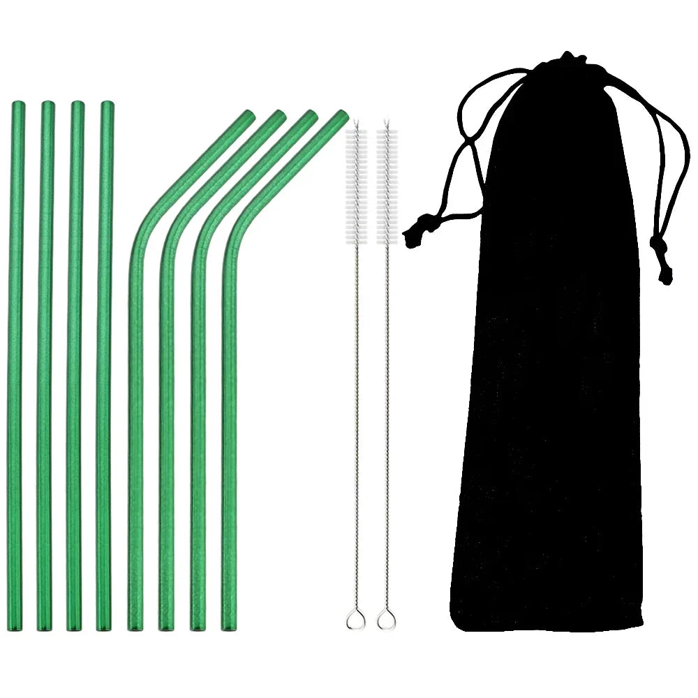 8pcs Colorful Reusable Drinking Straw Metal Straw 304 Stainless Steel Straws Set with Brush Bag Bar Cocktail Straw for Drinkware