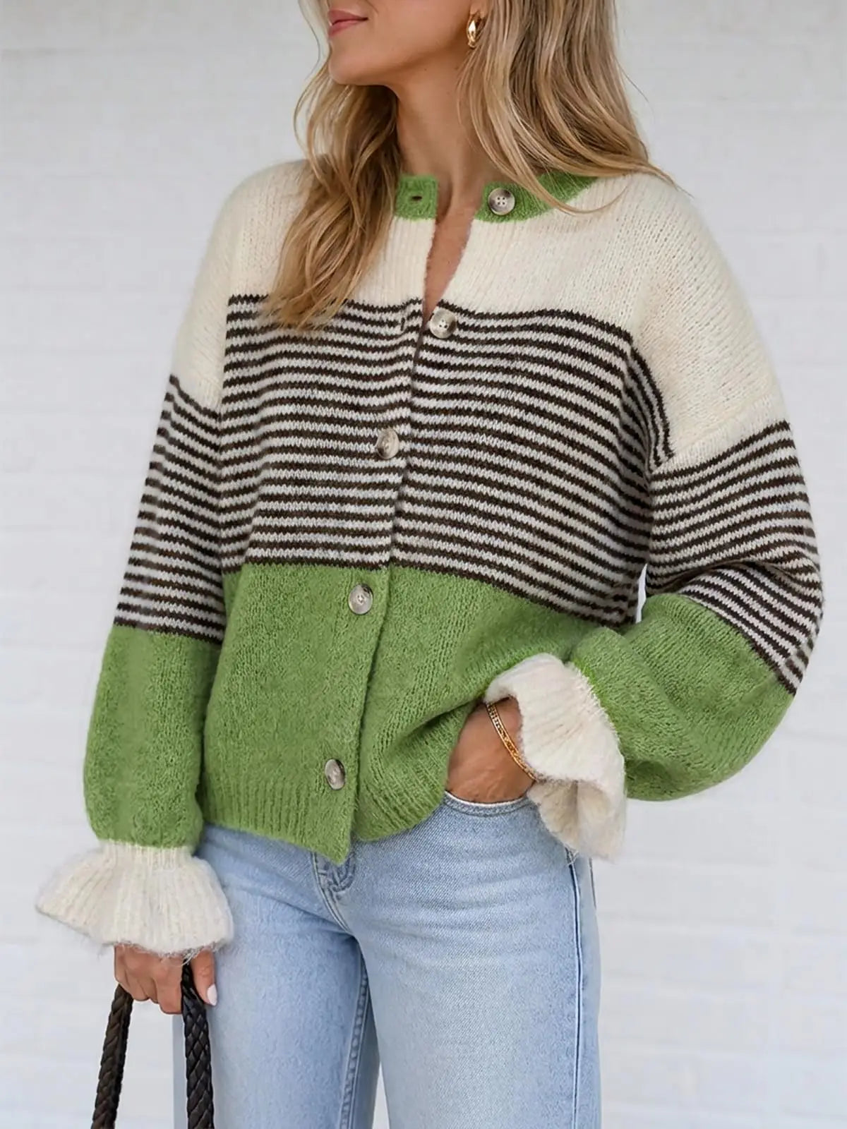 Ruffle Sleeve Color Block Cardigan Coat