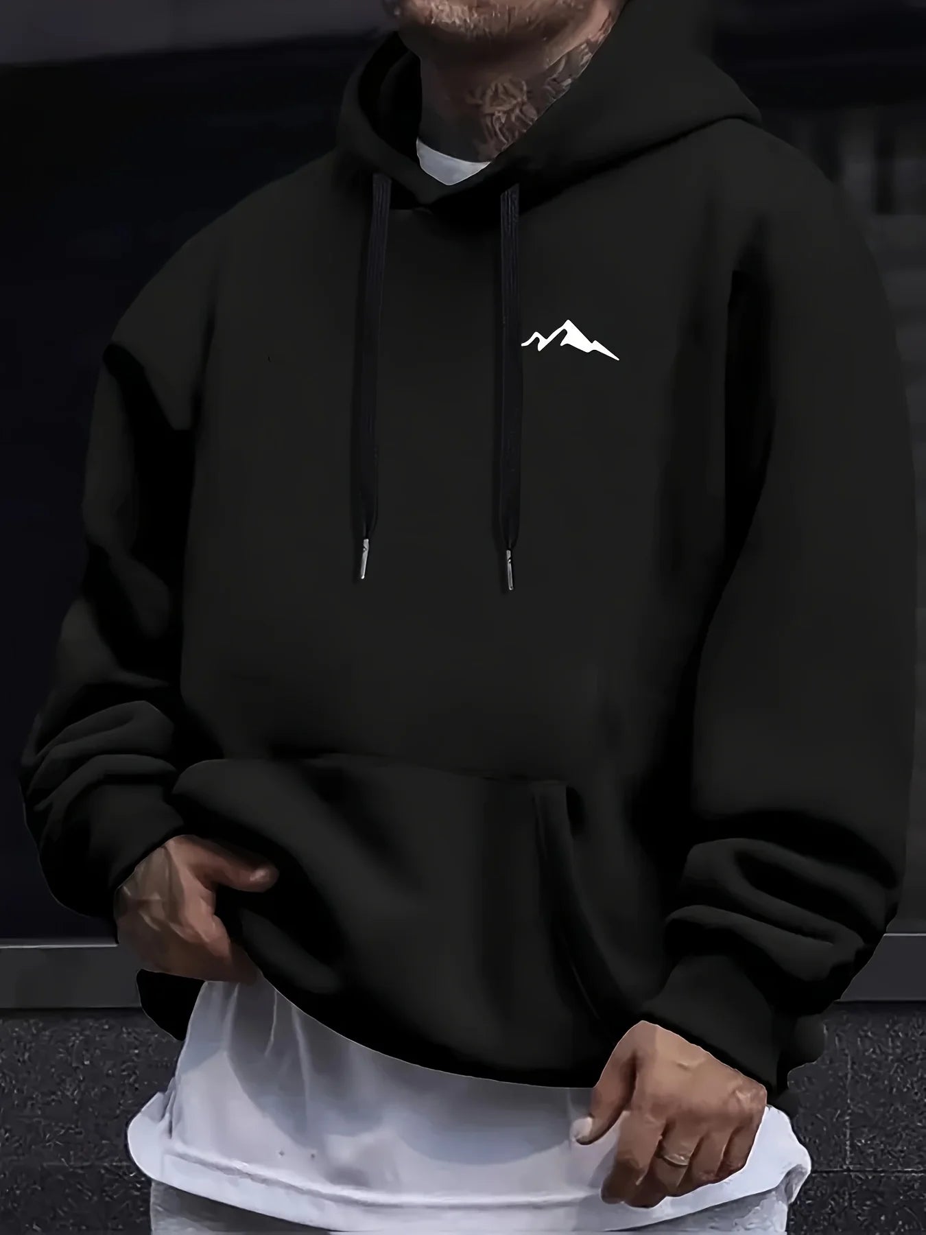 Mountain Print Hooded Pullover Sweatshirt