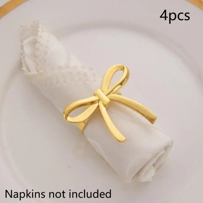 Gold Bow Decorative Napkin Ring Set of 4