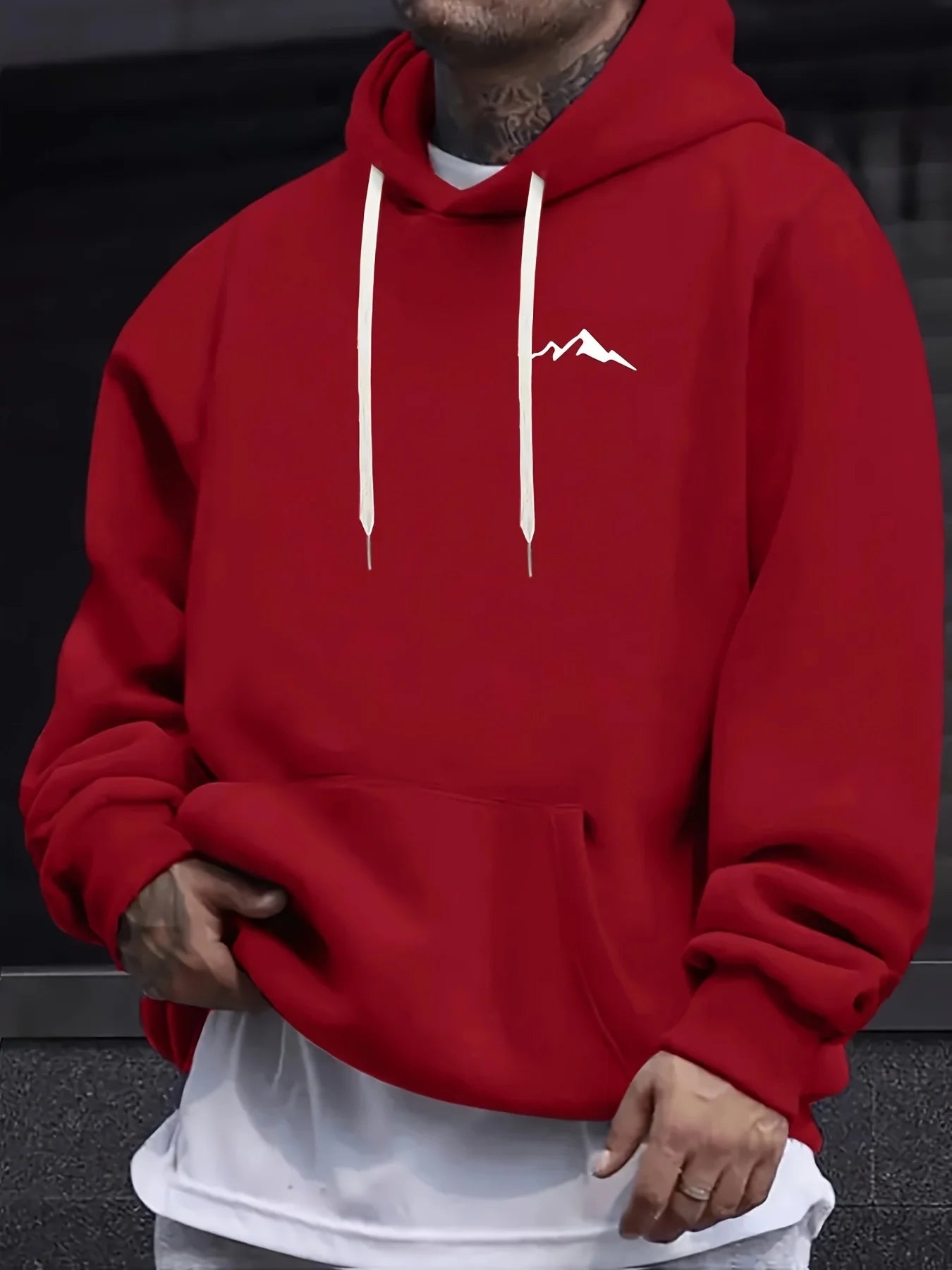 Mountain Print Hooded Pullover Sweatshirt