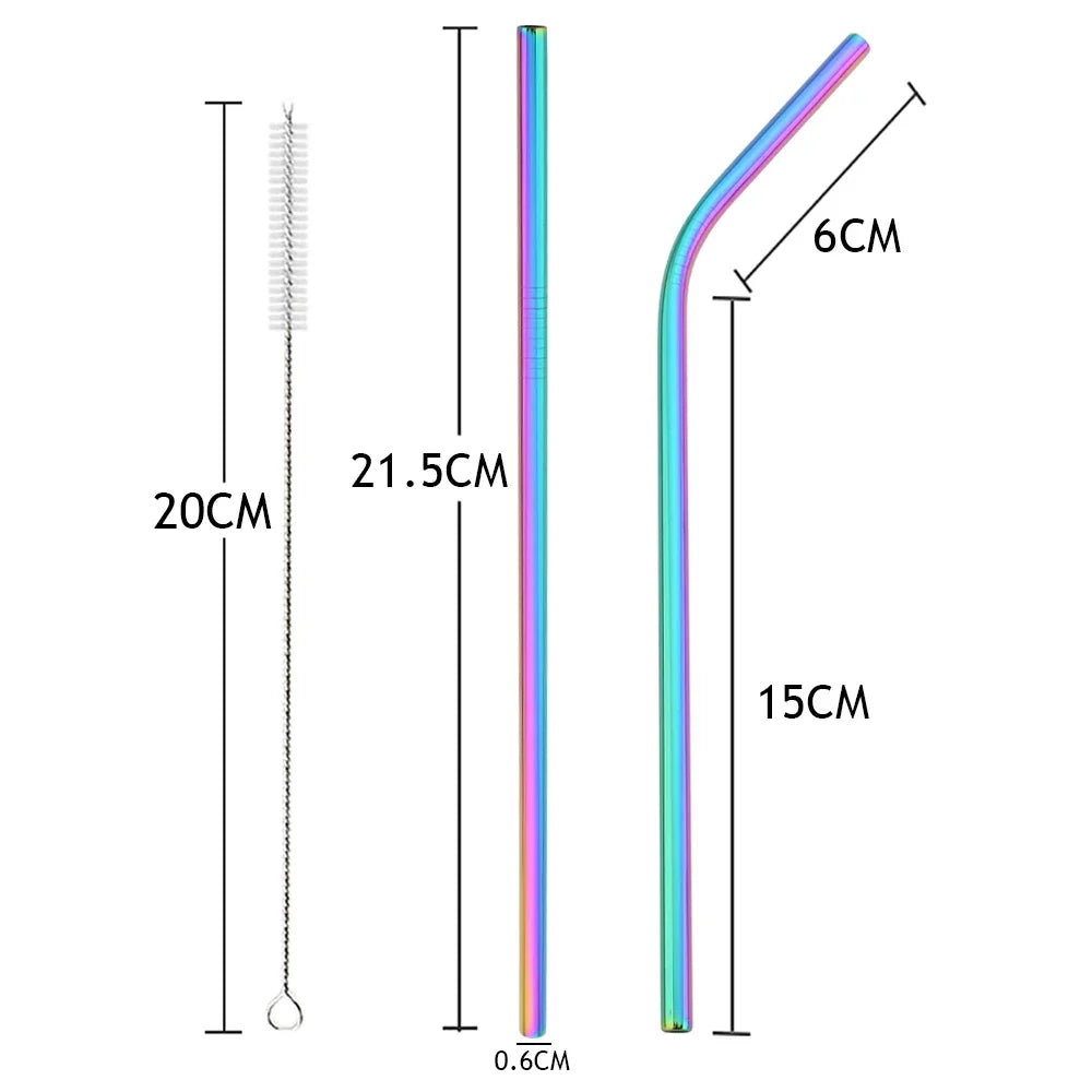 8pcs Colorful Reusable Drinking Straw Metal Straw 304 Stainless Steel Straws Set with Brush Bag Bar Cocktail Straw for Drinkware