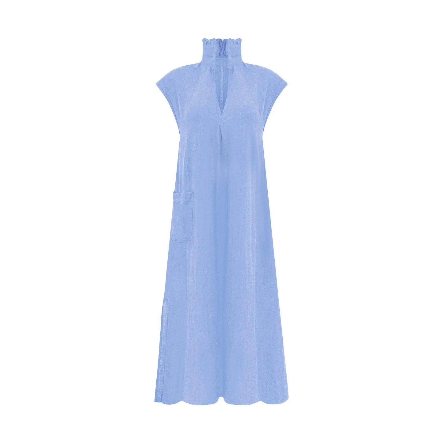 summer women sleeveless holiday long dress for women, elegant and elegant stand-up collar and high slit dress