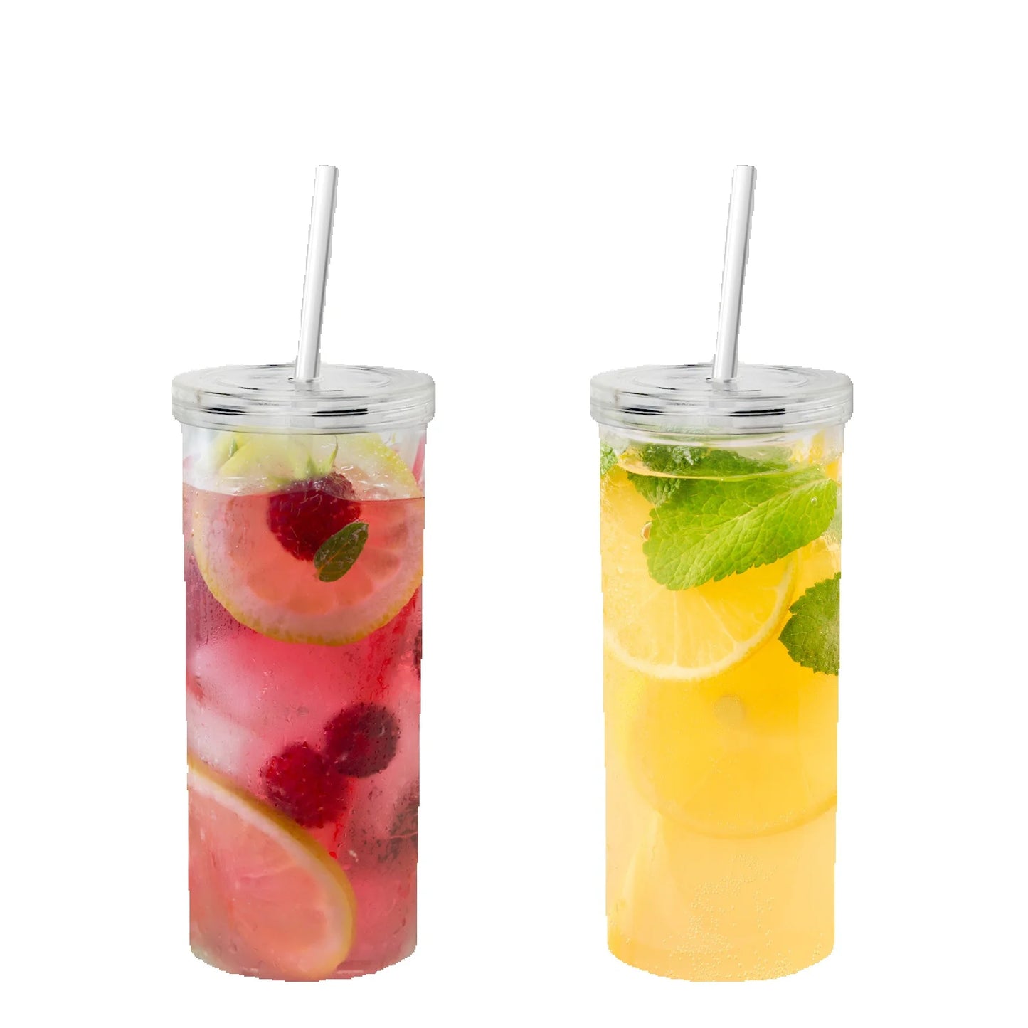HANSMART 2Pcs 20oz Clear Plastic Tumbler with Lid & Straw, Large Capacity BPA Free Iced Coffee Juice Cup for Home Office Travel Outdoor