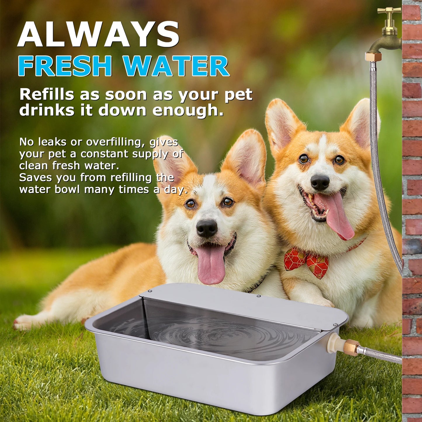 Automatic Outdoor Dog Water Dispenser for Cow Goat Dogs Self Filling Water Bowl Large Breed Auto Fill Dog Waterer Stainless Steel Pet Waterer for Big Cat Chicken Goat Sheep Livestock