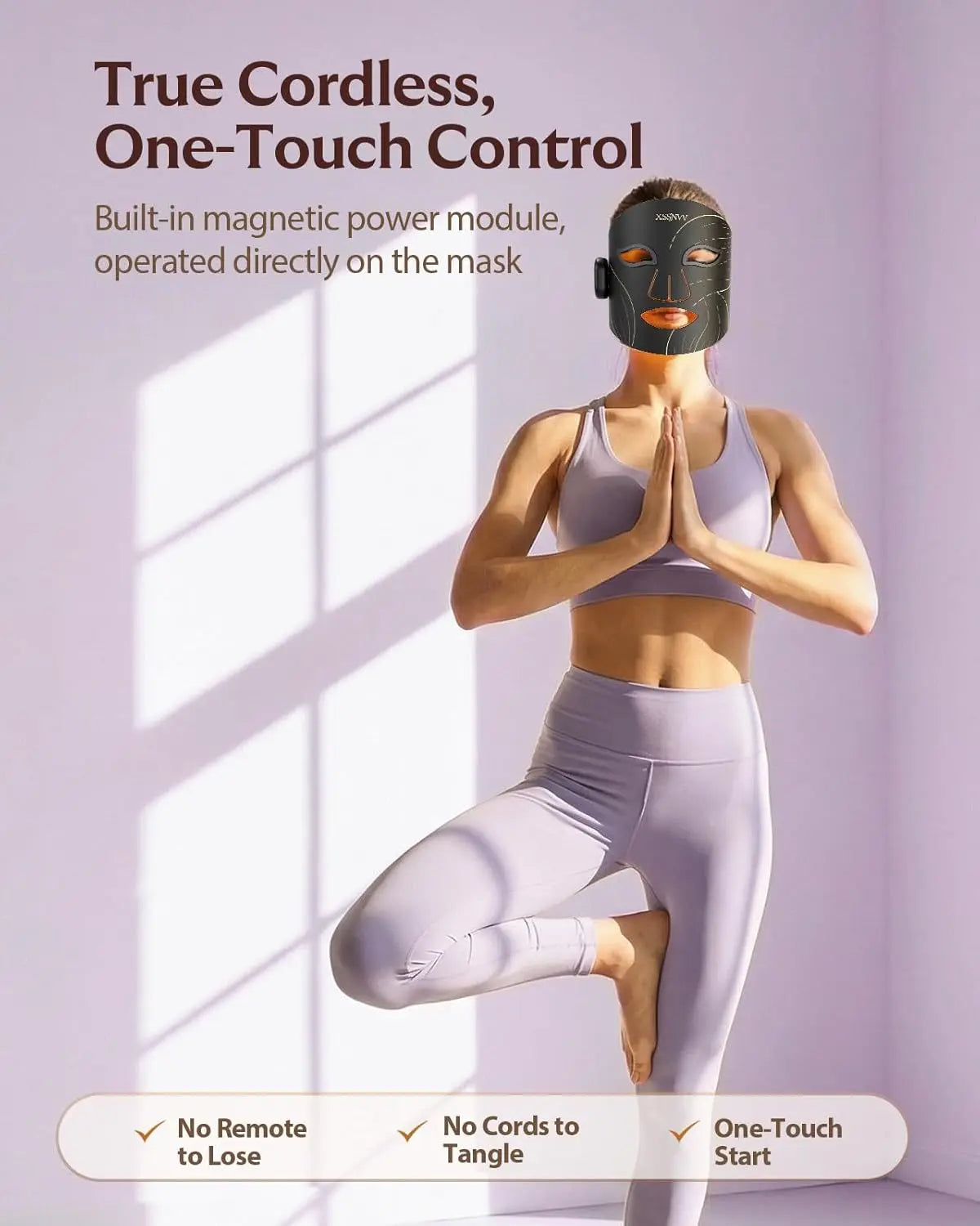 Cordless Red Light Therapy Mask for Face, 4 Modes Lightweight LED Mask with 850nm Infrared, 10-Min Timer for At-Home Skincare