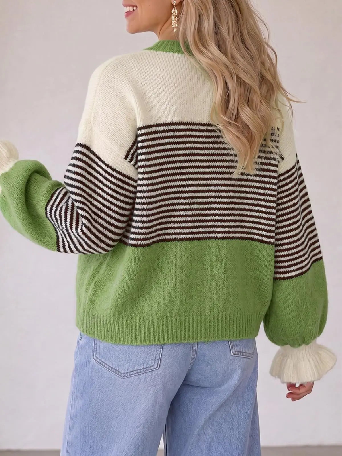 Ruffle Sleeve Color Block Cardigan Coat