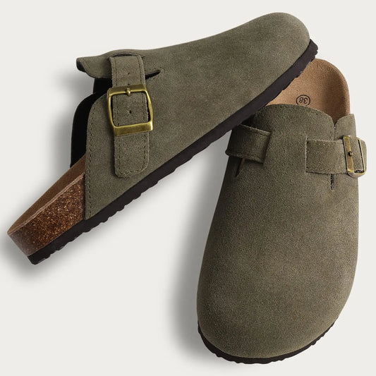 Suede Cork Footbed Clogs with Arch Support