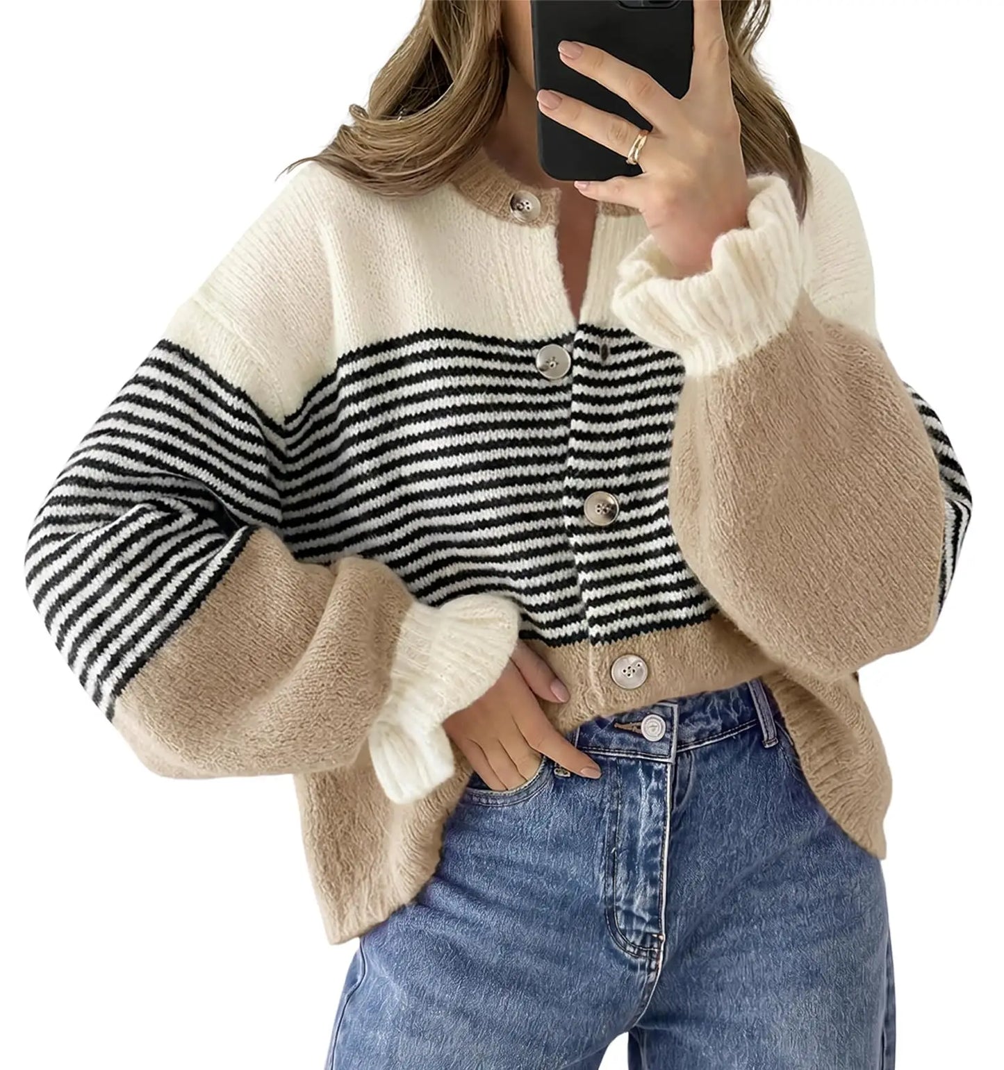 Ruffle Sleeve Color Block Cardigan Coat