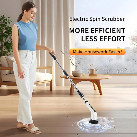 Electric Bathroom Cleaning Brush, Cordless Spin Scrubber Full Body Waterproof IPX7 With Adjustable Handle, 8 Replaceable Brush Heads For Bathtub/Kitchen/Window/Home.
