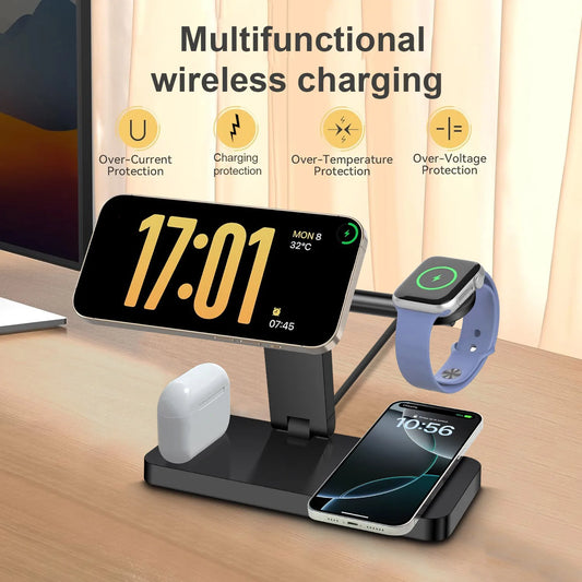 25W 4 In 1 Magnetic Wireless Charger Stand Charging Dock Station For Macsafe iPhone 17 16 15 14 13 12 X Pro Max iWatch Airpods