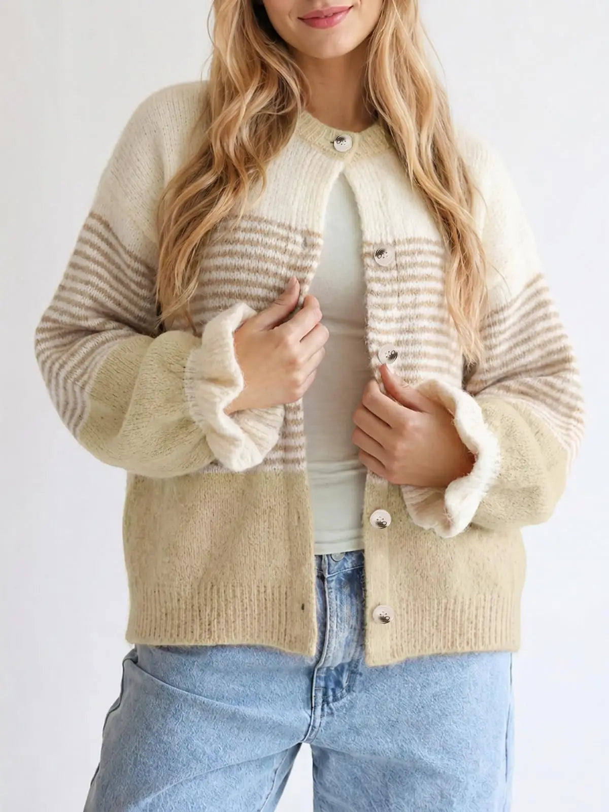 Ruffle Sleeve Color Block Cardigan Coat