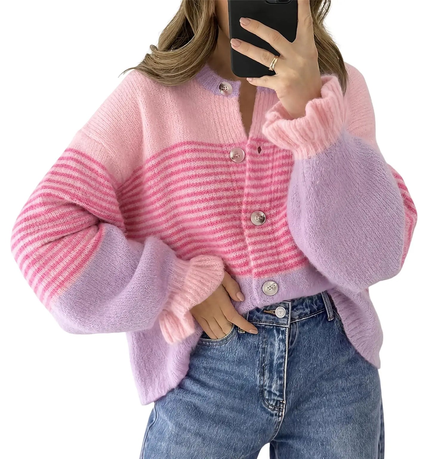 Ruffle Sleeve Color Block Cardigan Coat