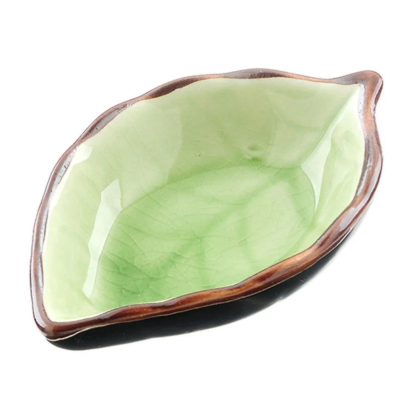Leaf-Shaped Japanese Ceramic Sauce Plate
