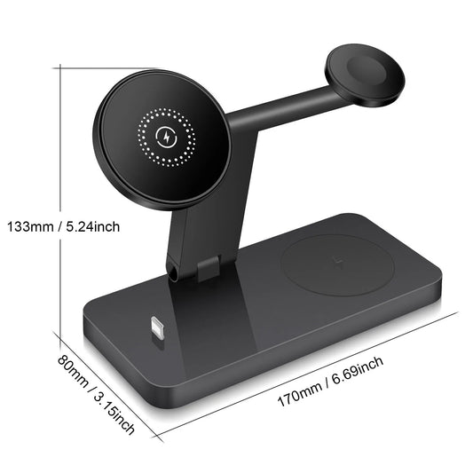 25W 4 In 1 Magnetic Wireless Charger Stand Charging Dock Station For Macsafe iPhone 17 16 15 14 13 12 X Pro Max iWatch Airpods