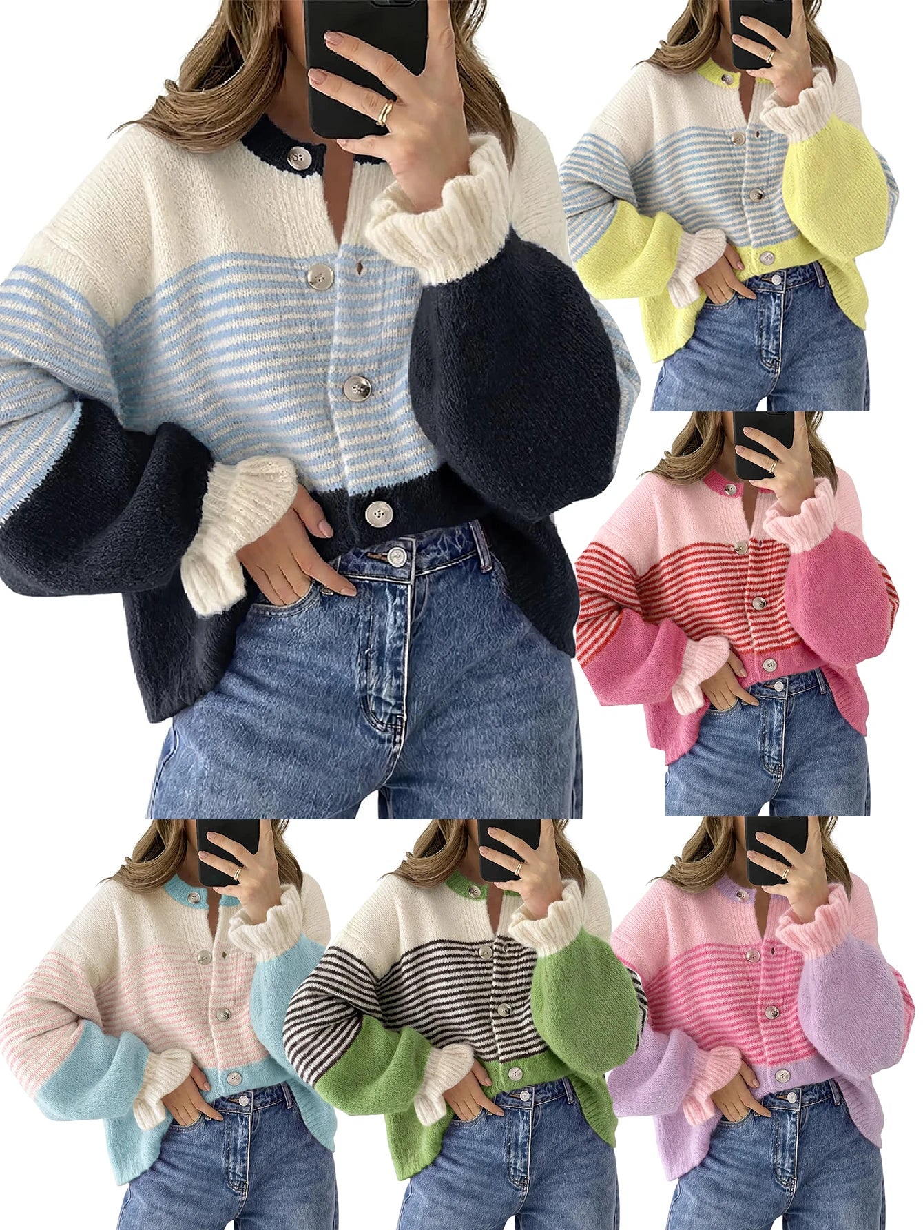Ruffle Sleeve Color Block Cardigan Coat