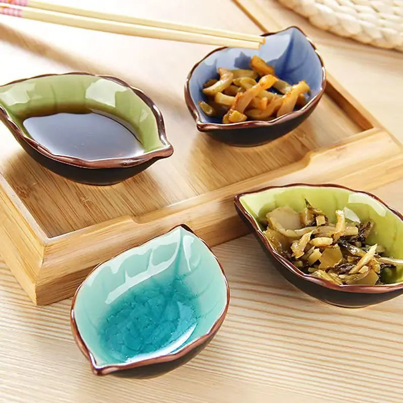 Leaf-Shaped Japanese Ceramic Sauce Plate