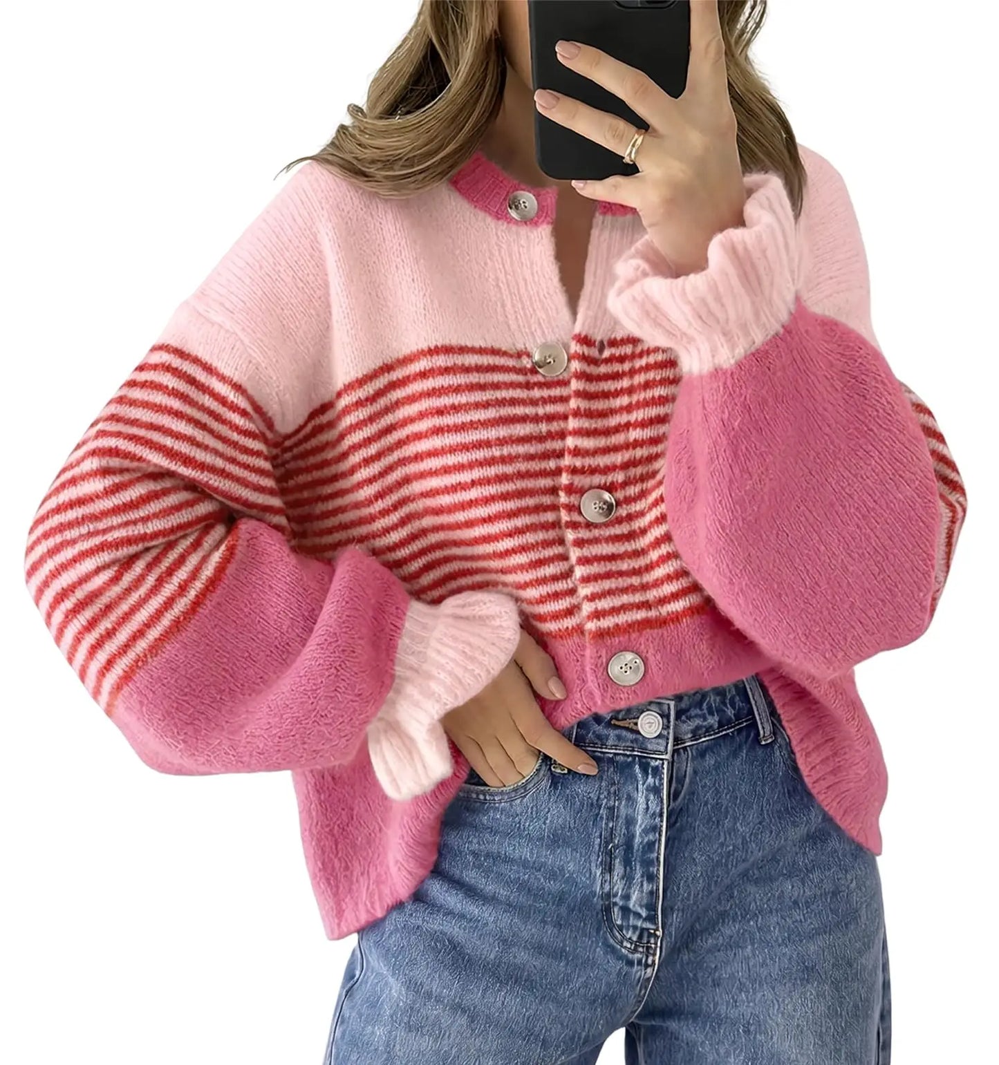 Ruffle Sleeve Color Block Cardigan Coat