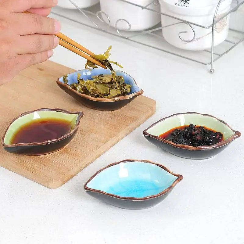 Leaf-Shaped Japanese Ceramic Sauce Plate