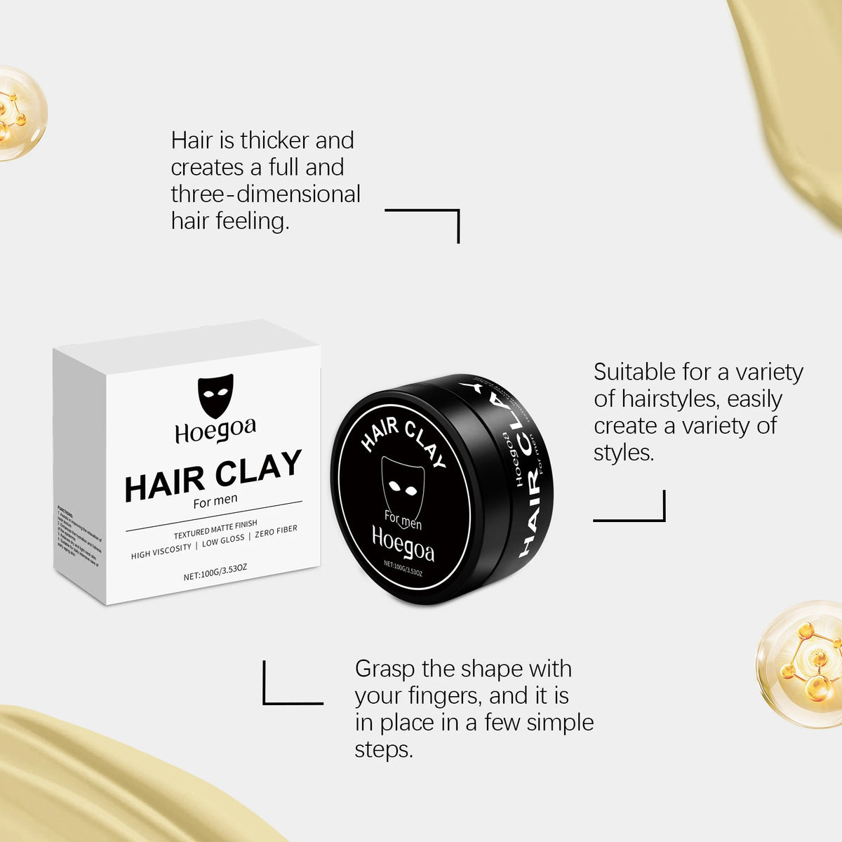 Men's Hair Clay, Strong Hold Matte Finish, 100 g