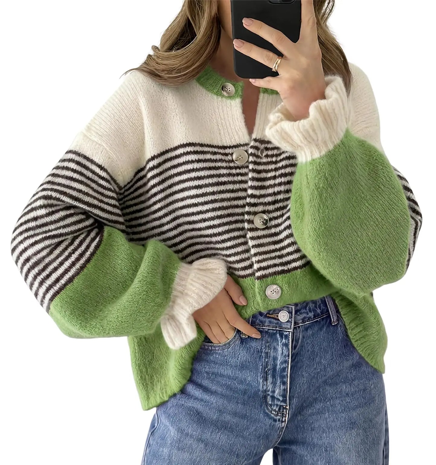 Ruffle Sleeve Color Block Cardigan Coat