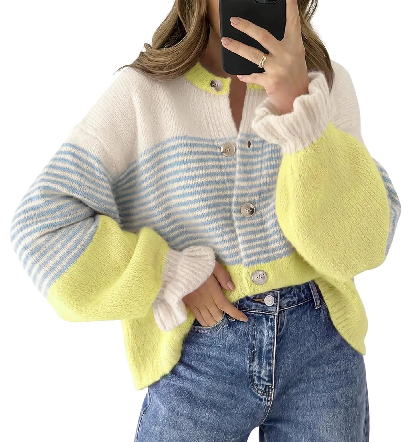 Ruffle Sleeve Color Block Cardigan Coat