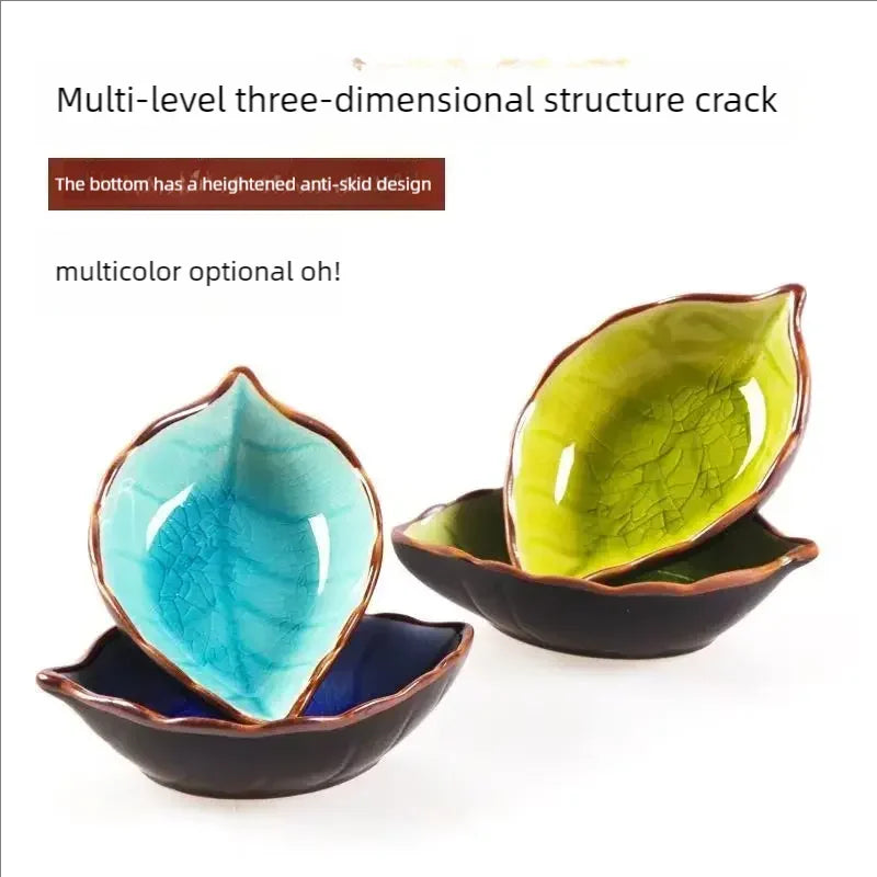 Leaf-Shaped Japanese Ceramic Sauce Plate