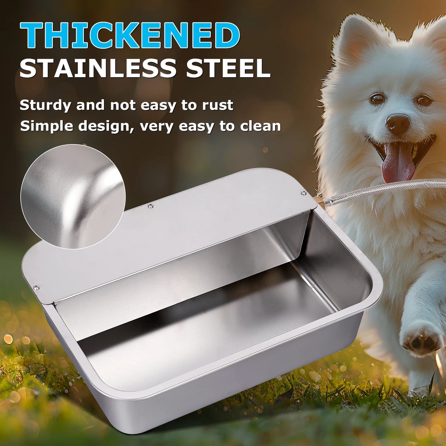 Automatic Outdoor Dog Water Dispenser for Cow Goat Dogs Self Filling Water Bowl Large Breed Auto Fill Dog Waterer Stainless Steel Pet Waterer for Big Cat Chicken Goat Sheep Livestock