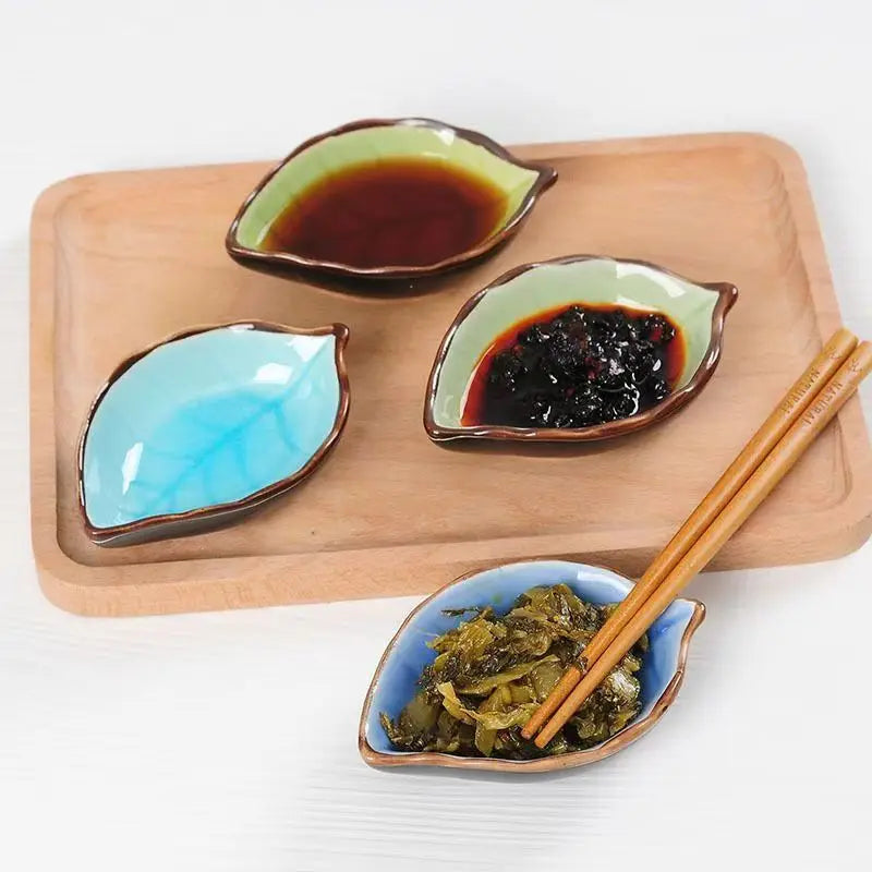 Leaf-Shaped Japanese Ceramic Sauce Plate