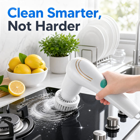 Automatic Cleaning Brush – Sponge Material, Powerful Stain Removal, Multiple Brush Heads, Handle