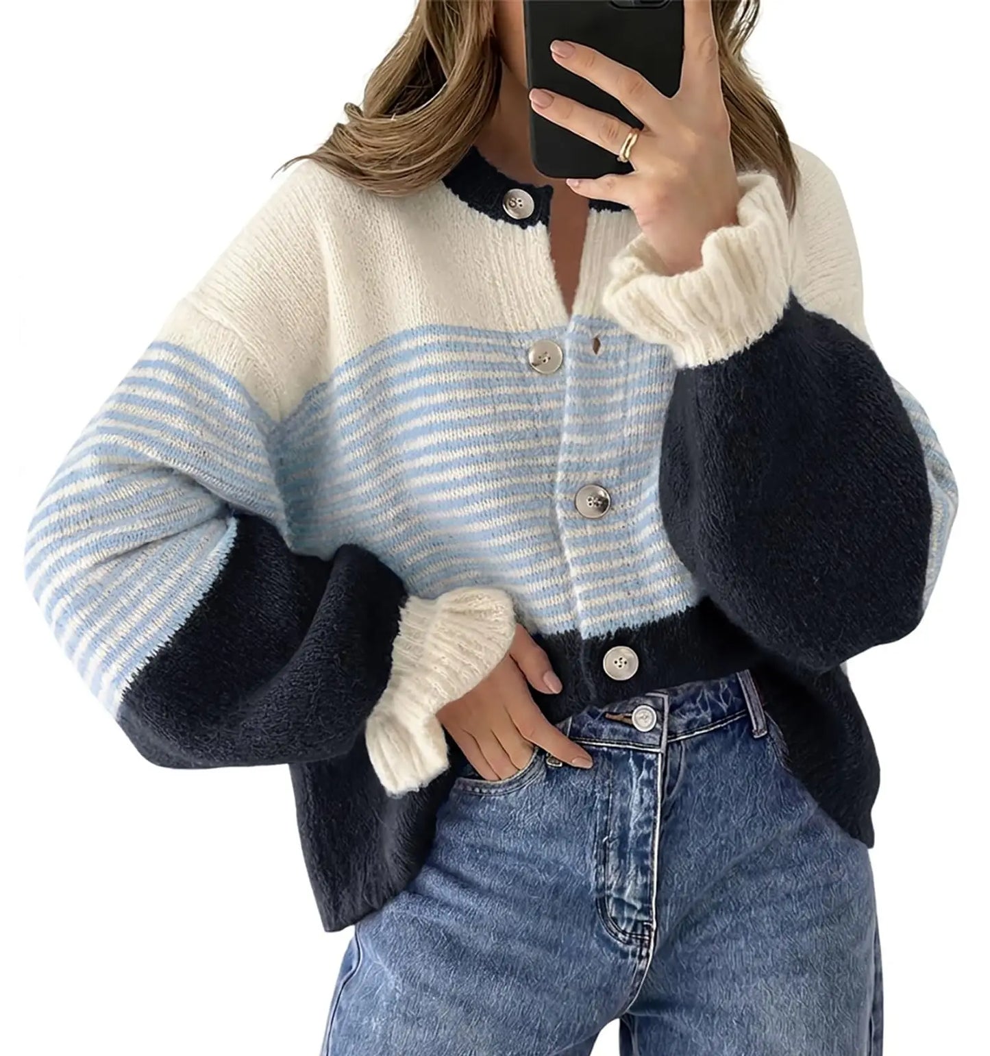 Ruffle Sleeve Color Block Cardigan Coat