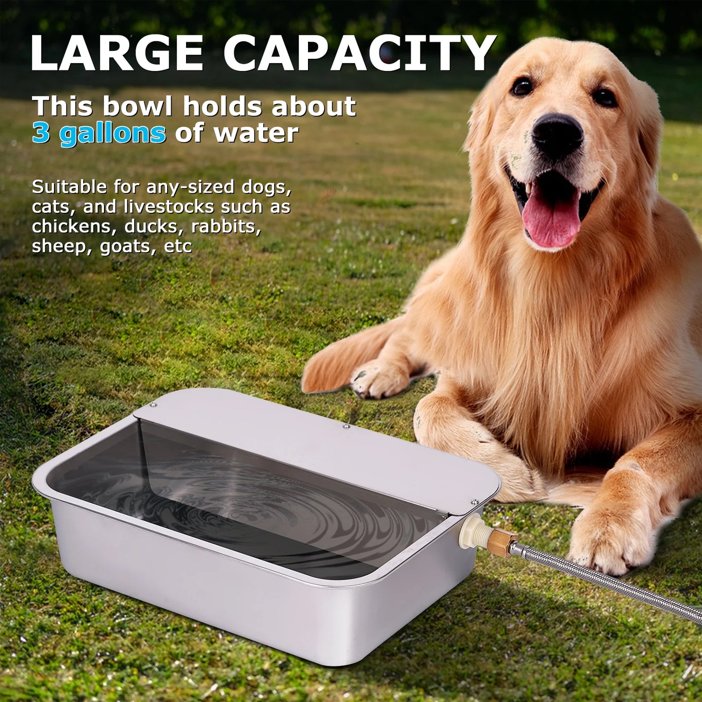 Automatic Outdoor Dog Water Dispenser for Cow Goat Dogs Self Filling Water Bowl Large Breed Auto Fill Dog Waterer Stainless Steel Pet Waterer for Big Cat Chicken Goat Sheep Livestock