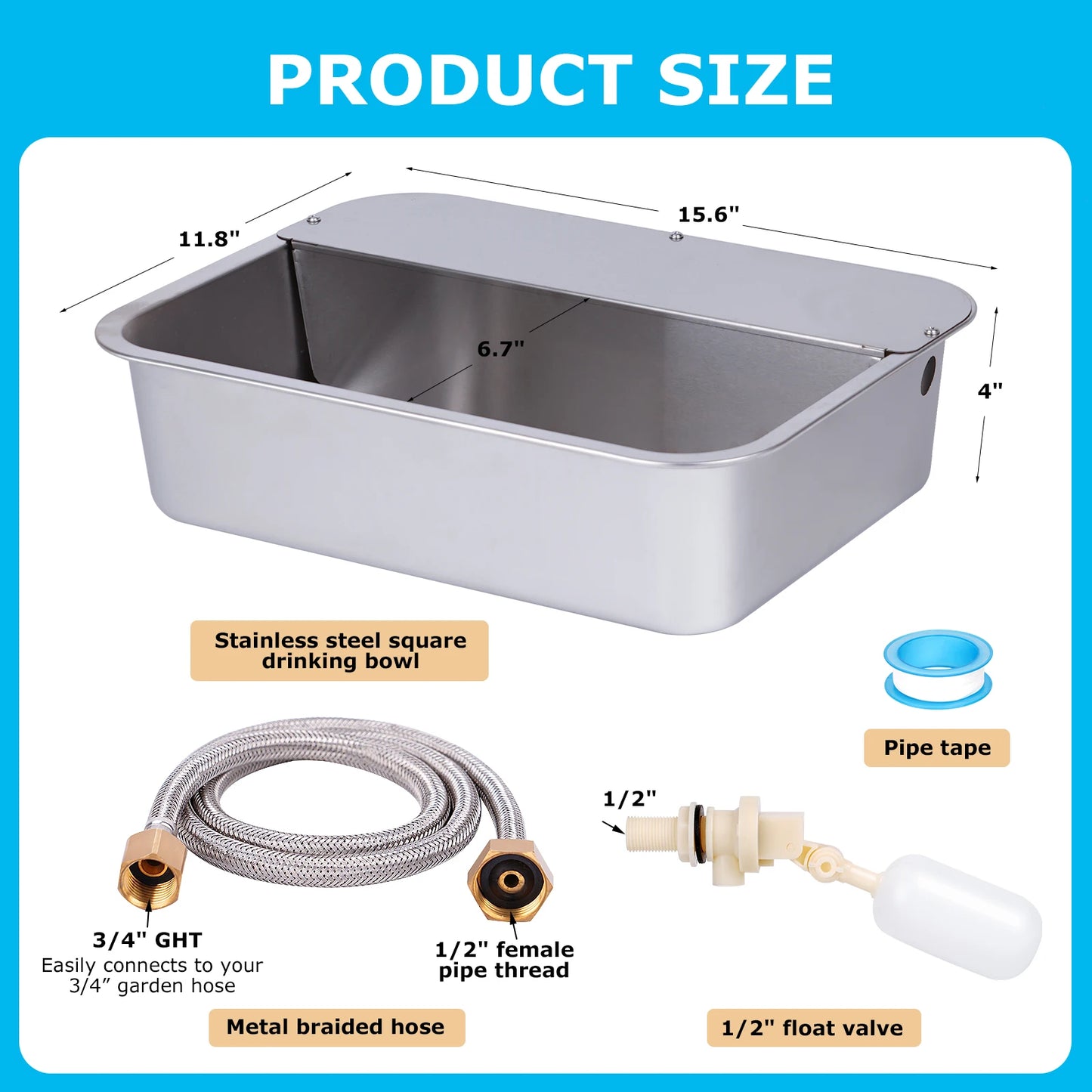 Automatic Outdoor Dog Water Dispenser for Cow Goat Dogs Self Filling Water Bowl Large Breed Auto Fill Dog Waterer Stainless Steel Pet Waterer for Big Cat Chicken Goat Sheep Livestock