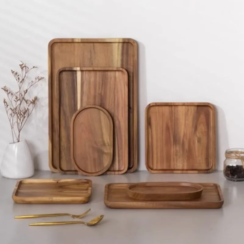 Acacia Wood Rectangular Tea & Serving Tray