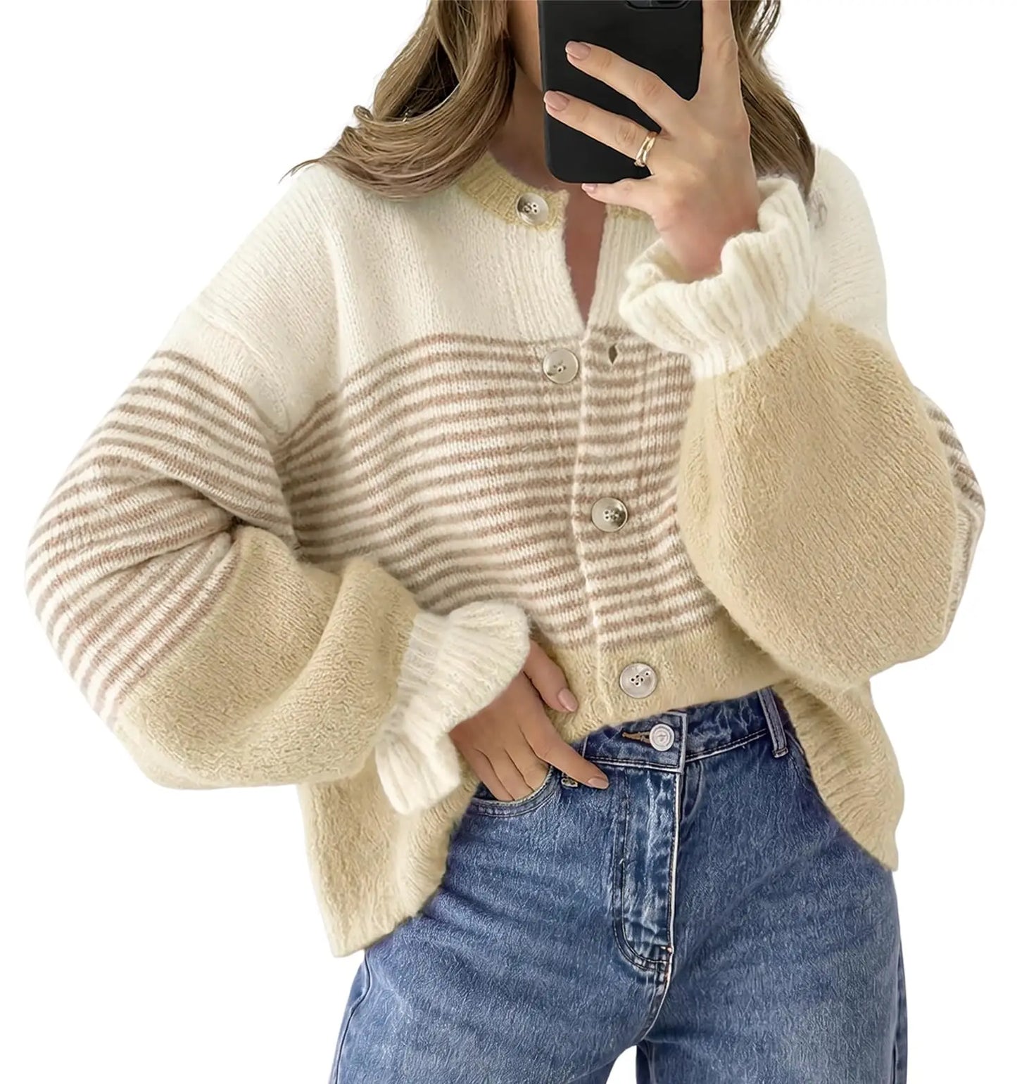 Ruffle Sleeve Color Block Cardigan Coat