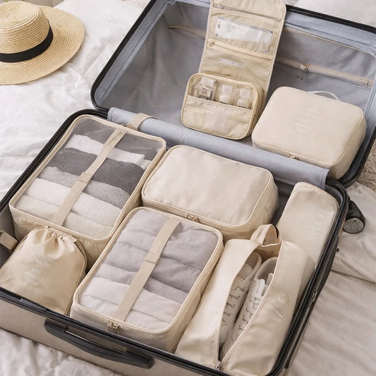 7/8/9Pcs Set Travel Organizer Storage Bags Suitcase Packing Cubes Set Cases Portable Luggage Clothes Shoe Tidy Pouch Folding