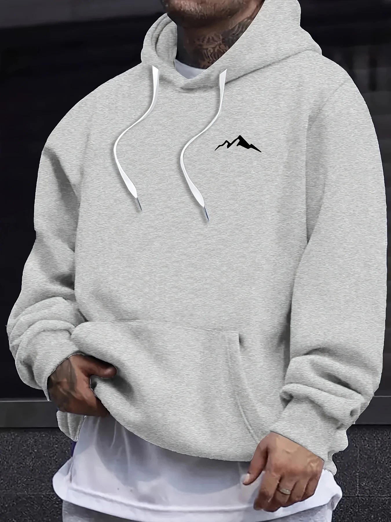 Mountain Print Hooded Pullover Sweatshirt