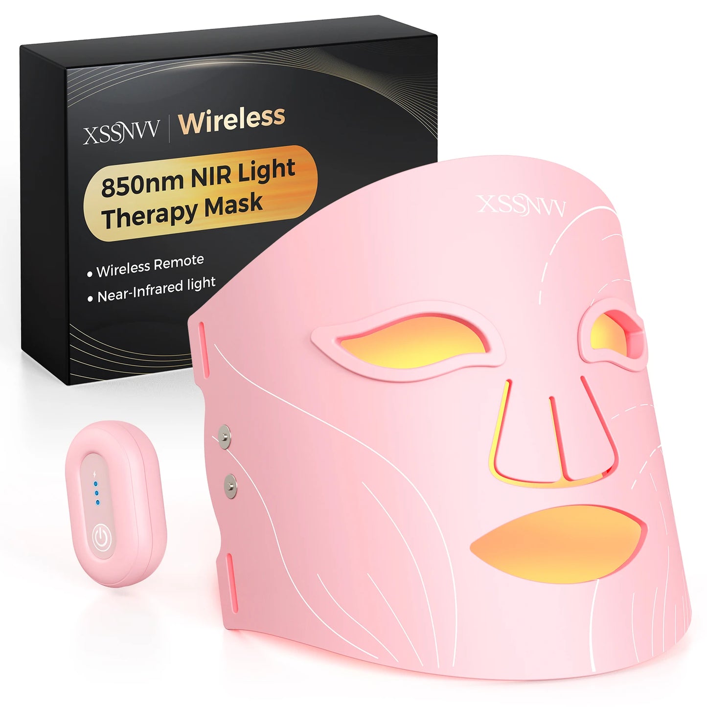 Cordless Red Light Therapy Mask for Face, 4 Modes Lightweight LED Mask with 850nm Infrared, 10-Min Timer for At-Home Skincare