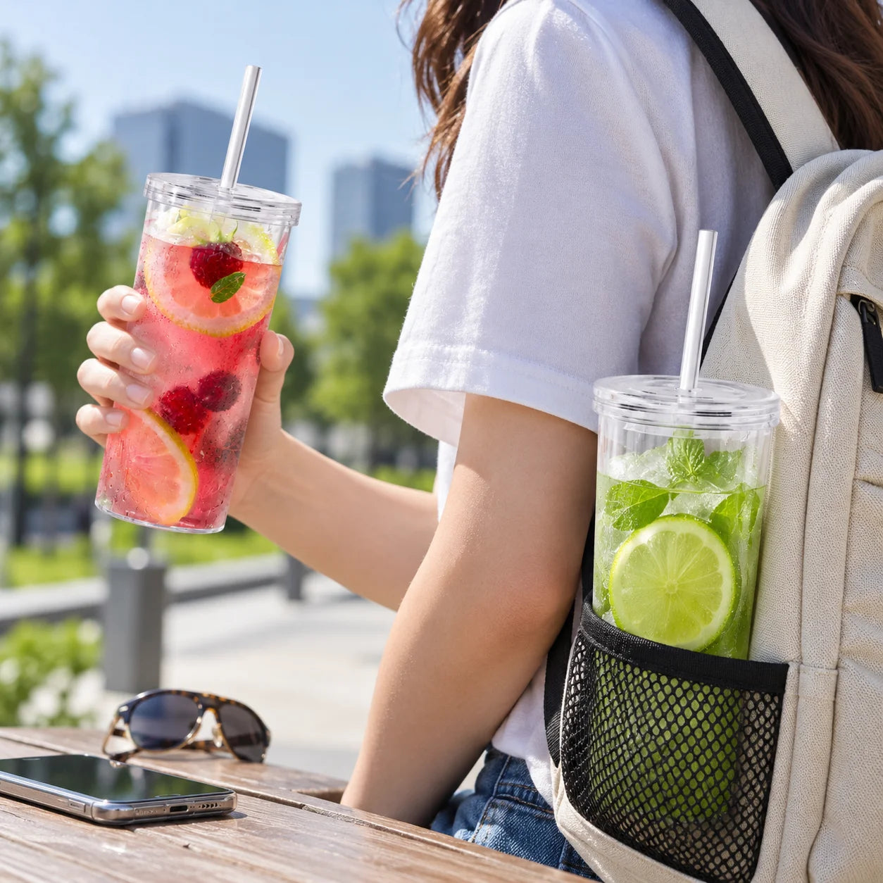 HANSMART 2Pcs 20oz Clear Plastic Tumbler with Lid & Straw, Large Capacity BPA Free Iced Coffee Juice Cup for Home Office Travel Outdoor