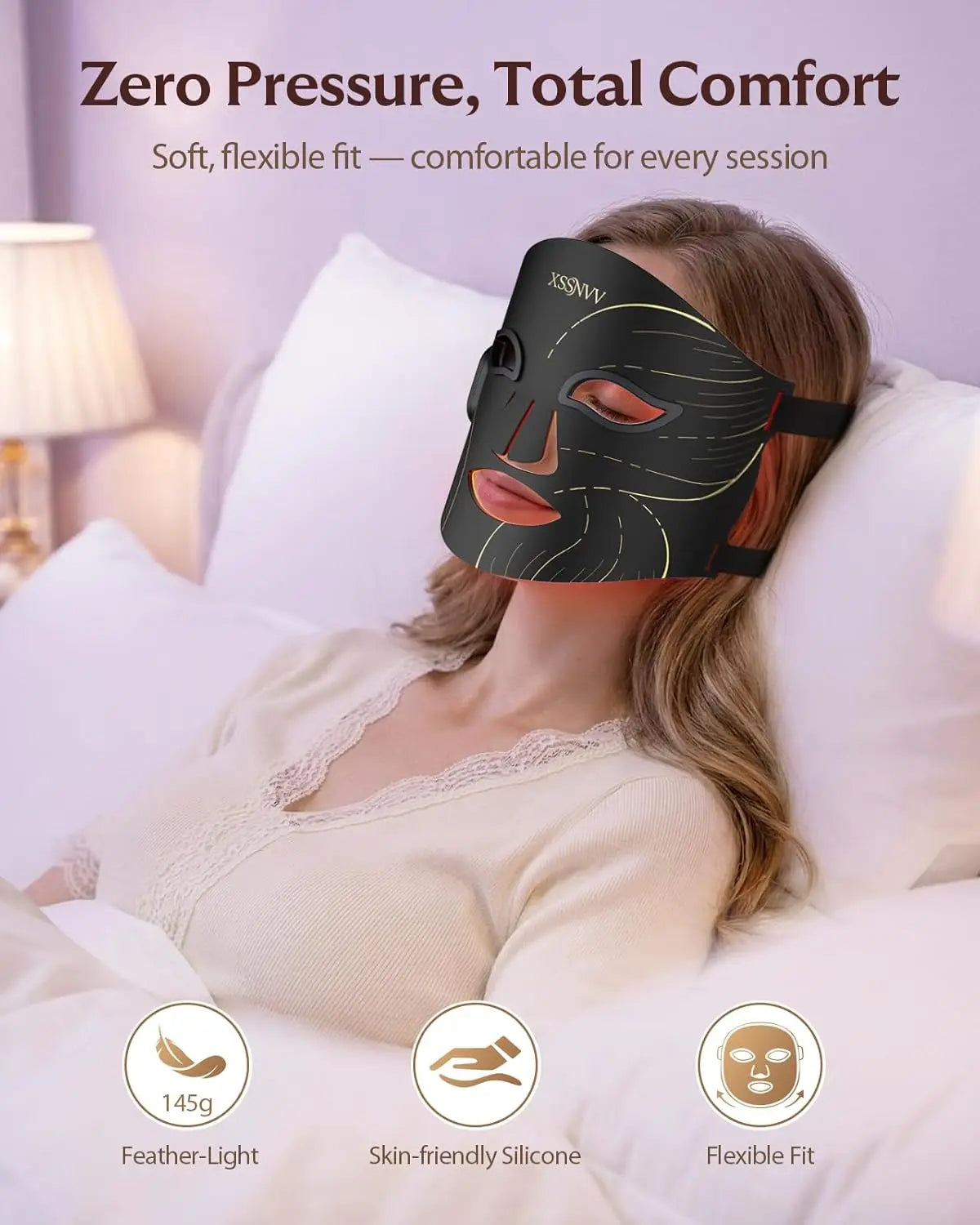 Cordless Red Light Therapy Mask for Face, 4 Modes Lightweight LED Mask with 850nm Infrared, 10-Min Timer for At-Home Skincare